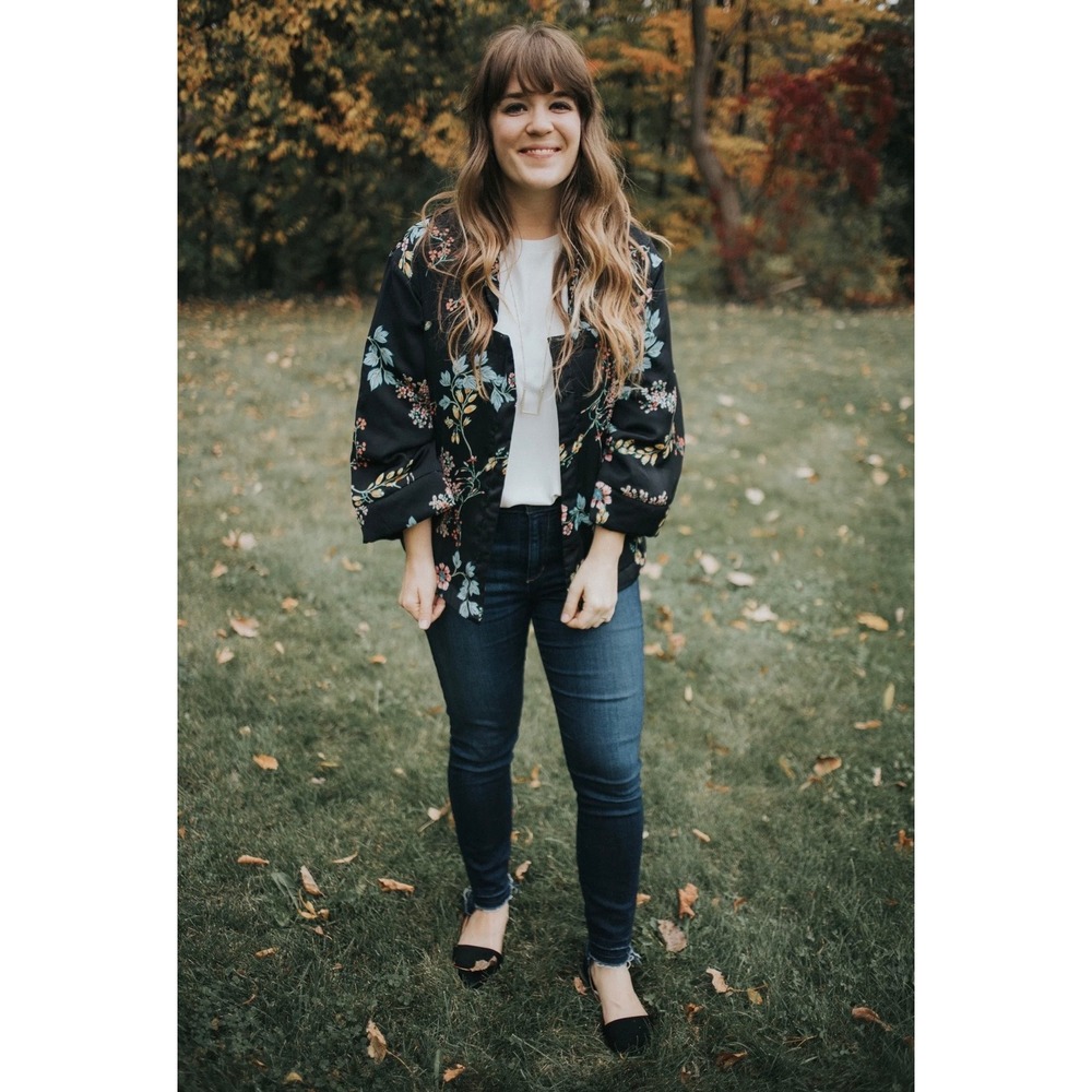 NWT Who What Wear Floral Kimono Jacket Black Satin Finish Plus Size 3X